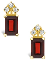 Garnet (1-1/ ct. t.w.) and Diamond (1/8 Stud Earrings 14K Yellow Gold or White