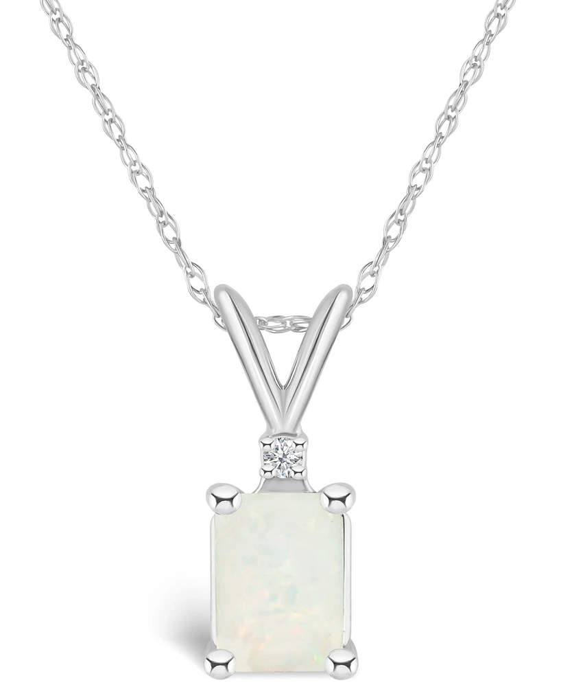 Opal (1/2 ct. t.w.) and Diamond Accent Pendant Necklace 14K Yellow Gold or