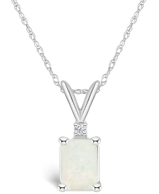 Opal (1/2 ct. t.w.) and Diamond Accent Pendant Necklace 14K Yellow Gold or