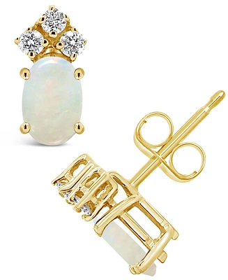 Opal (1/2 ct. t.w.) and Diamond (1/8 Stud Earrings 14K Yellow Gold or White