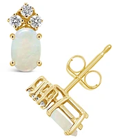 Opal (1/2 ct. t.w.) and Diamond (1/8 Stud Earrings 14K Yellow Gold or White