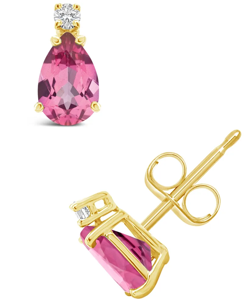 Pink Topaz (1 ct. t.w.) and Diamond Accent Stud Earrings 14K Yellow Gold or White