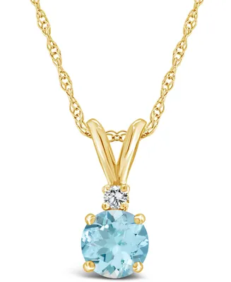Aquamarine (3/4 ct.t.w) and Diamond Accent Pendant Necklace in 14K Yellow Gold