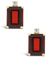 Garnet (3-7/8 ct.t.w) and Diamond Accent Stud Earrings in 14K Yellow Gold