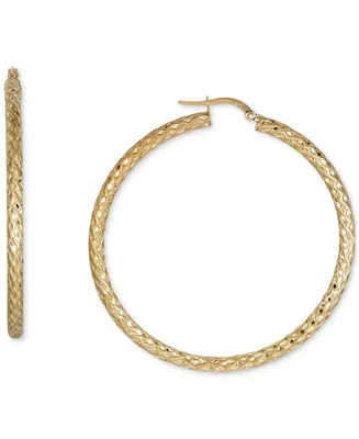 Italian Gold Snake Texture Hoop Earrings in 10k Gold 50mm