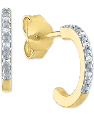 Diamond Accent Small Hoop Earrings in 14k Gold-Plated Sterling Silver - Gold