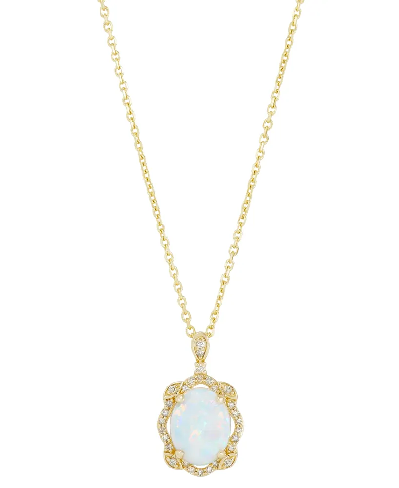 Opal (1 ct. t.w.) & Diamond (1/10 ct. t.w.) 18" Pendant Necklace in 14k Gold