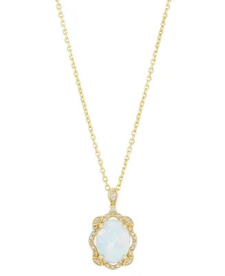 Opal (1 ct. t.w.) & Diamond (1/10 ct. t.w.) 18" Pendant Necklace in 14k Gold