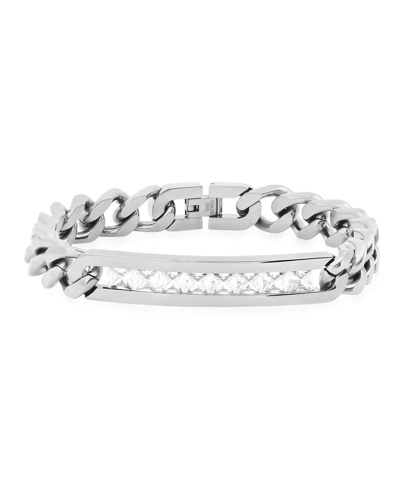 Steeltime Thick Cuban Link Chain and Simulated White Diamonds Id Bracelet