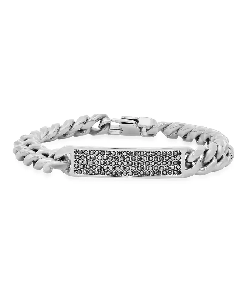 Steeltime Simulated Gray Diamonds Cuban Link Id Bracelet