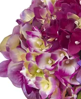 Nearly Natural Dark Pink Hydrangea Artificial Arrangement with Large Glass Vase