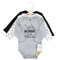 Hudson Baby Baby Boys Hudson Cotton Long-Sleeve Bodysuits, Mom Dad Moon Back, 0-3 Months