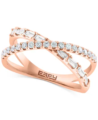 Effy Diamond Round & Baguette Crossover Ring (3/8 ct. t.w.) in 14k Rose Gold