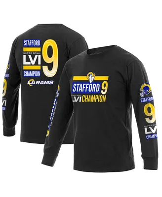 Men's Fanatics Matthew Stafford Black Los Angeles Rams Super Bowl Lvi Champions Player Name and Number Long Sleeve T-shirt