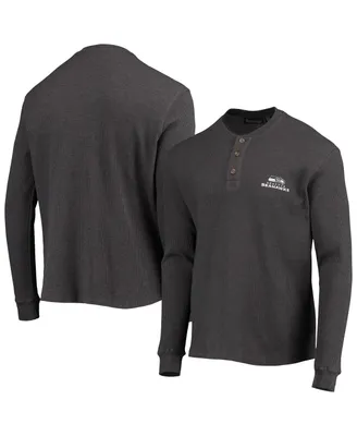 Men's Dunbrooke Heathered Gray Seattle Seahawks Logo Maverick Thermal Henley Long Sleeve T-shirt