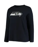 Women's Fanatics College Navy Seattle Seahawks Plus Size Primary Logo Long Sleeve T-shirt