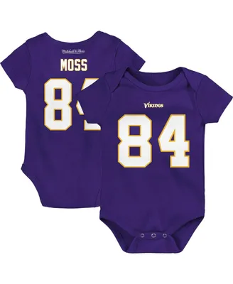 Infant Boys and Girls Mitchell and Ness Randy Moss Purple Minnesota Vikings Mainliner Retired Player Name and Number Bodysuit