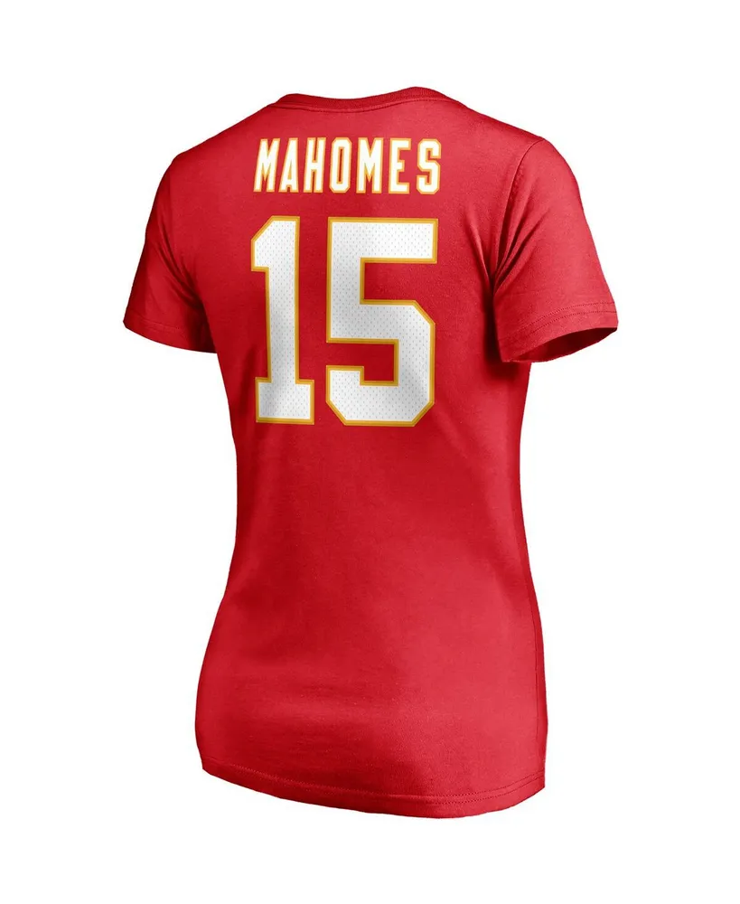 Women's Fanatics Patrick Mahomes Red Kansas City Chiefs Player Icon Name and Number V-Neck T-shirt