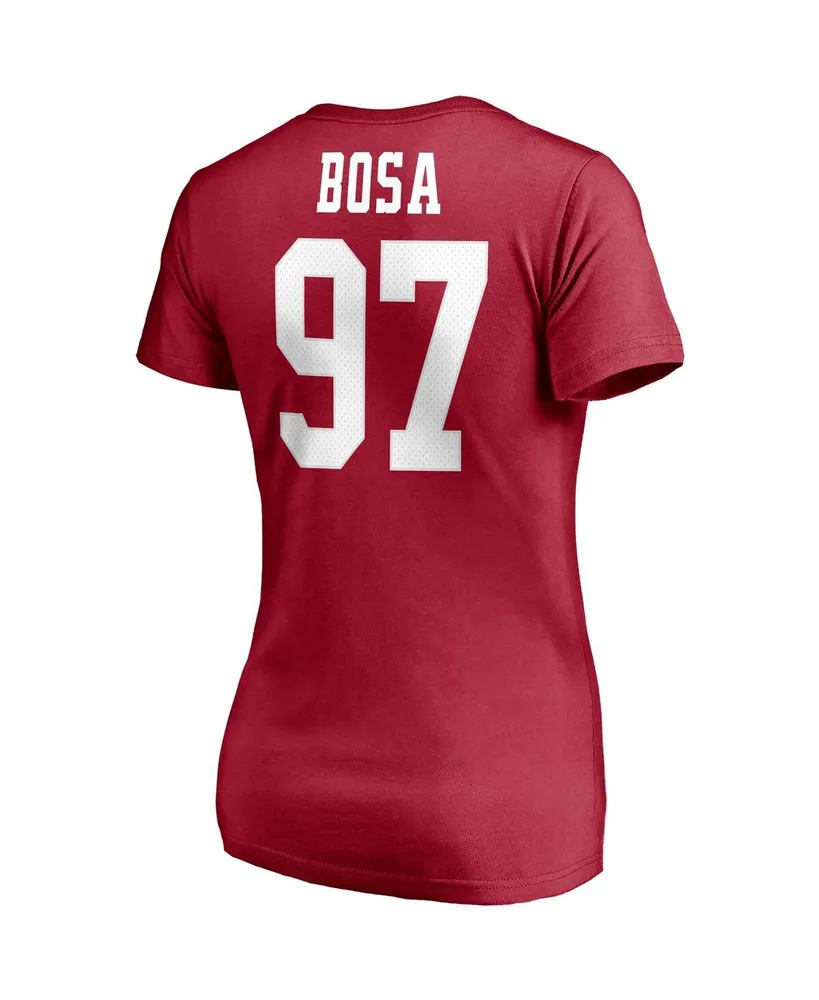 Women's Fanatics Nick Bosa Scarlet San Francisco 49ers Player Icon Name and Number V-Neck T-shirt