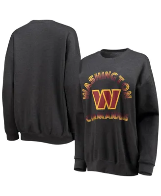 Women's Wear by Erin Andrews Heathered Charcoal Washington Commanders Oversized Fleece Pullover Sweatshirt