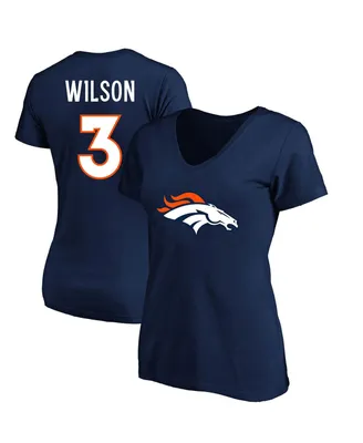 Women's Fanatics Russell Wilson Navy Denver Broncos Plus Player Name and Number V-Neck T-shirt