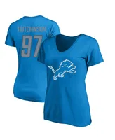 Women's Fanatics Aidan Hutchinson Blue Detroit Lions Plus Player Name and Number V-Neck T-shirt