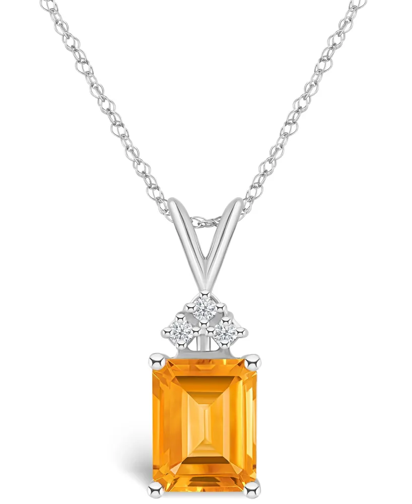 Citrine (2-1/4 ct. t.w.) and Diamond (1/10 ct. t.w.) Pendant Necklace in 14K White Gold or 14k Yellow Gold