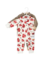 Hudson Baby Baby Girls Hudson Plush Jumpsuits, Red Rose Leopard