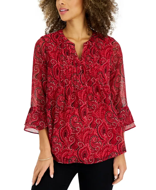 Charter Club Petite Printed Pintuck Top, Created for Macy's