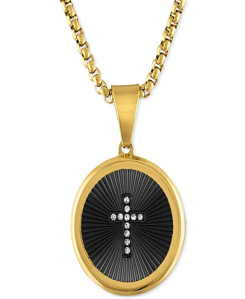 Men's Diamond Cross Oval 22" Pendant Necklace Black & Gold-Tone Ion-Plated Stainless Steel