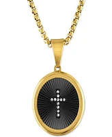 Men's Diamond Cross Oval 22" Pendant Necklace Black & Gold-Tone Ion-Plated Stainless Steel