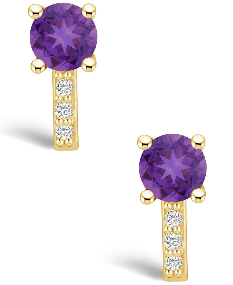Macy's Amethyst (1-1/2 ct. t.w.) and Diamond (1/8 ct. t.w.) Stud Earrings in 14K Yellow Gold