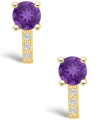 Macy's Amethyst (1-1/2 ct. t.w.) and Diamond (1/8 ct. t.w.) Stud Earrings in 14K Yellow Gold