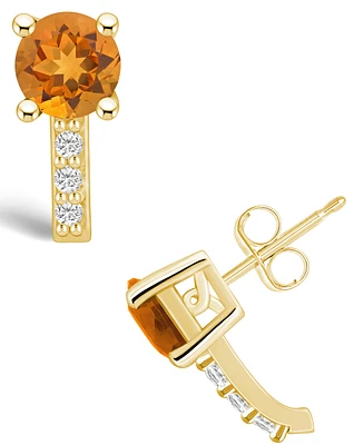 Macy's Citrine (1-1/2 ct. t.w.) and Diamond (1/8 ct. t.w.) Stud Earrings in 14K Yellow Gold
