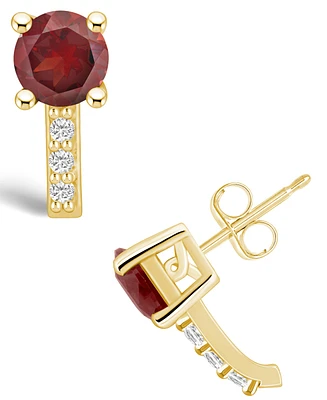 Macy's Garnet (2-1/5 ct. t.w.) and Diamond (1/8 ct. t.w.) Stud Earrings in 14K Yellow Gold