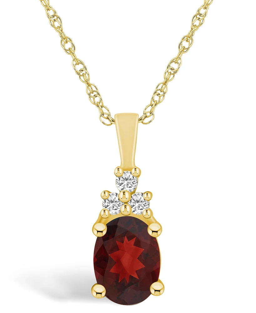 Macy's Garnet (1-1/2 Ct. T.w.) and Diamond (1/10 Ct. T.w.) Pendant Necklace in 14K Yellow Gold