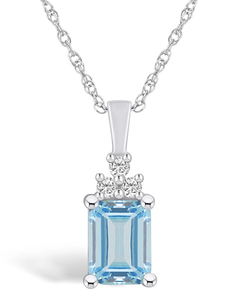 Macy's Aquamarine (1-3/8 Ct. T.w.) and Diamond (1/10 Ct. T.w.) Pendant Necklace in 14K Gold