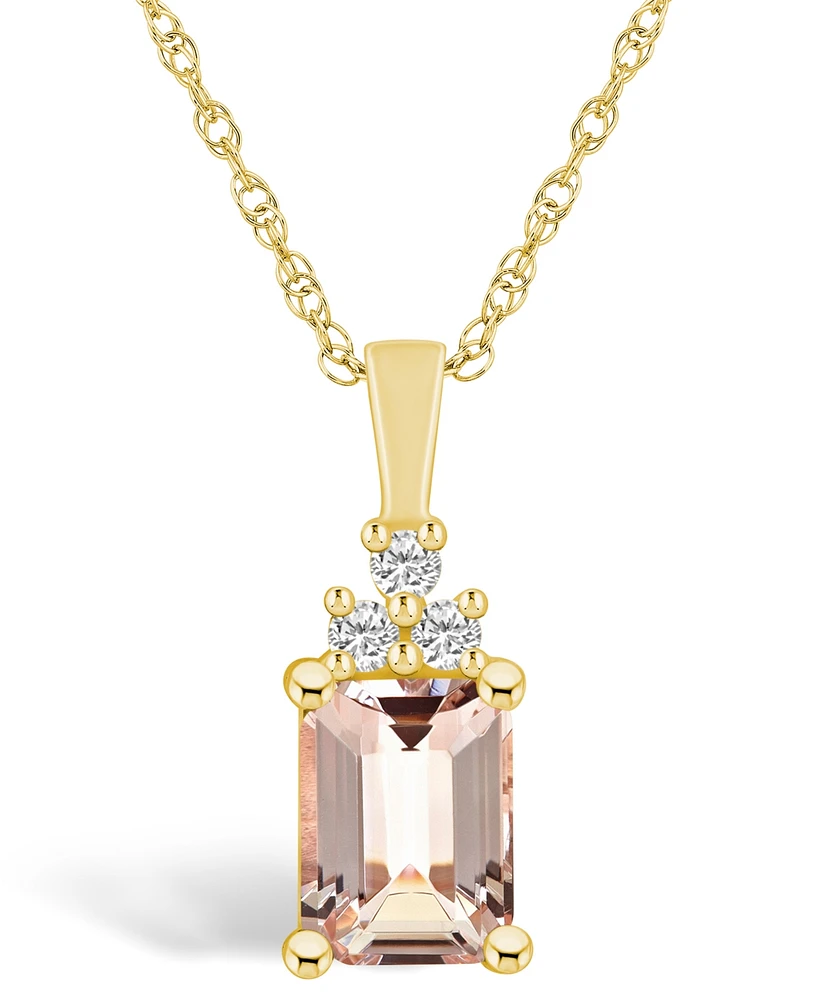 Macy's Morganite (1-3/8 Ct. T.w.) and Diamond (1/10 Ct. T.w.) Pendant Necklace in 14K Yellow Gold