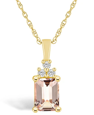 Macy's Morganite (1-3/8 Ct. T.w.) and Diamond (1/10 Ct. T.w.) Pendant Necklace in 14K Yellow Gold