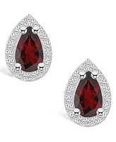 Macy's Garnet (-/ ct. t.w.) and Diamond (/3 ct. t.w.) Halo Stud Earrings in 14K Gold