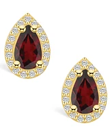Macy's Garnet (-/ ct. t.w.) and Diamond (/3 ct. t.w.) Halo Stud Earrings in 14K Gold