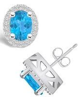 Macy's Topaz (3-1/5 ct. t.w.) and Diamond (3/8 ct. t.w.) Halo Stud Earrings in 14K Gold