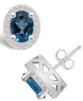 Macy's London Topaz (3-1/5 ct. t.w.) and Diamond (3/8 ct. t.w.) Halo Stud Earrings in 14K Gold