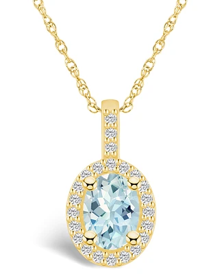Macy's Aquamarine (1-1/7 Ct. T.w.) and Diamond (1/4 Ct. T.w.) Halo Pendant Necklace in 14K Yellow Gold