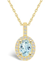 Macy's Aquamarine (1-1/7 Ct. T.w.) and Diamond (1/4 Ct. T.w.) Halo Pendant Necklace in 14K Yellow Gold