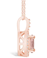 Macy's Morganite (1-1/7 Ct. T.w.) and Diamond (1/4 Ct. T.w.) Halo Pendant Necklace in 14K Rose Gold