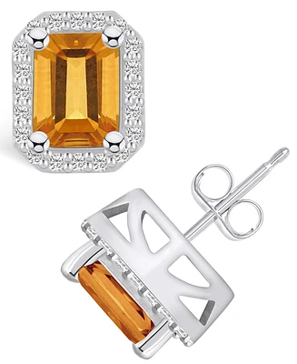 Macy's Citrine (3-1/5 ct. t.w.) and Diamond (3/8 ct. t.w.) Halo Stud Earrings in 14K Gold