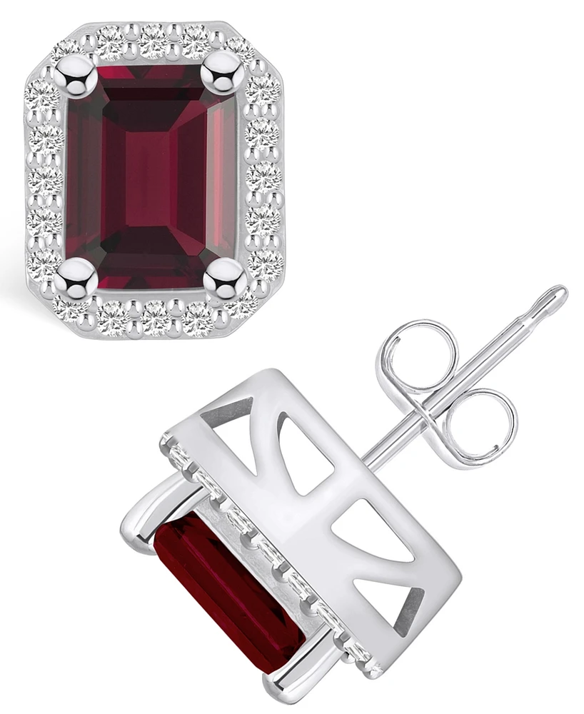 Macy's Garnet (3-7/8 ct. t.w.) and Diamond (3/8 ct. t.w.) Halo Stud Earrings in 14K Gold