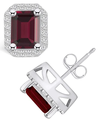 Macy's Garnet (3-7/8 ct. t.w.) and Diamond (3/8 ct. t.w.) Halo Stud Earrings in 14K Gold