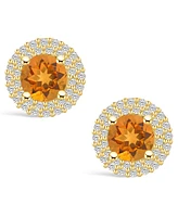 Macy's Citrine (1-1/2 ct. t.w.) and Diamond (1/2 ct. t.w.) Halo Stud Earrings in 14K Yellow Gold